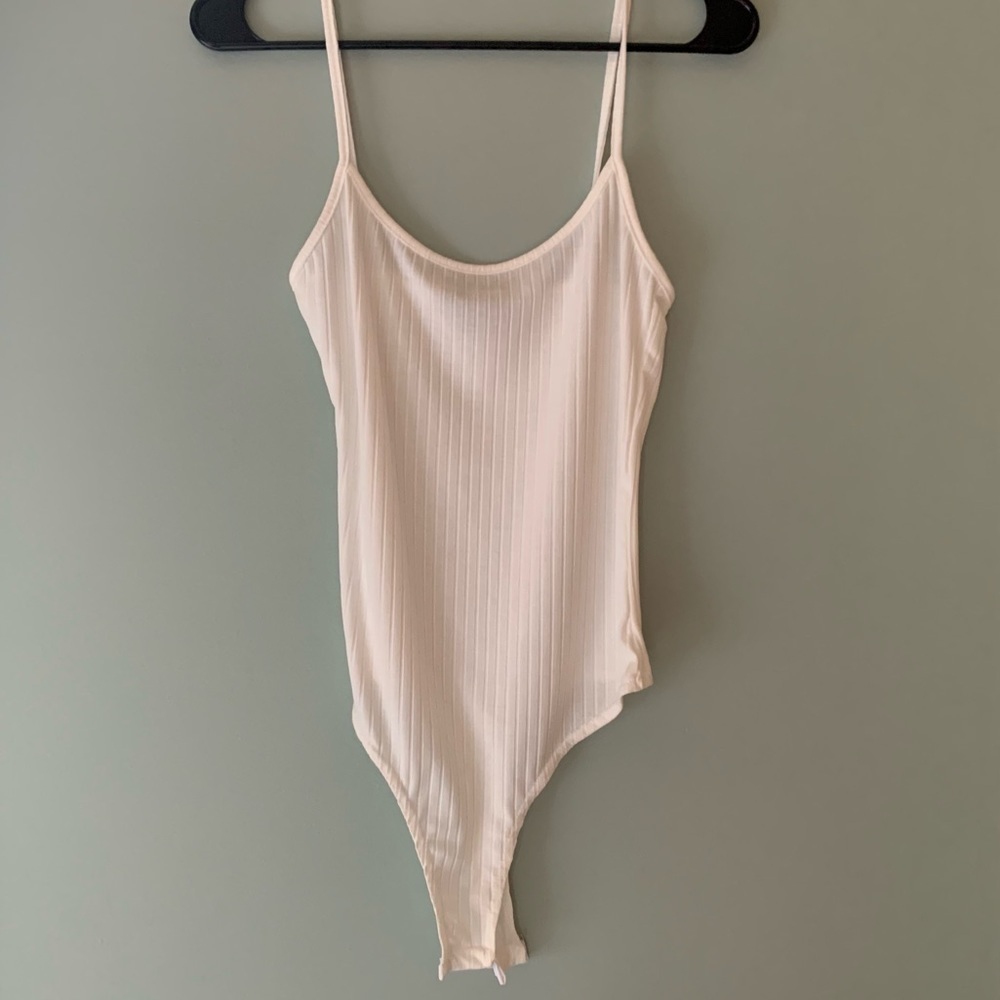 Missguided White Ribbed Cami Bodysuit. Size 4